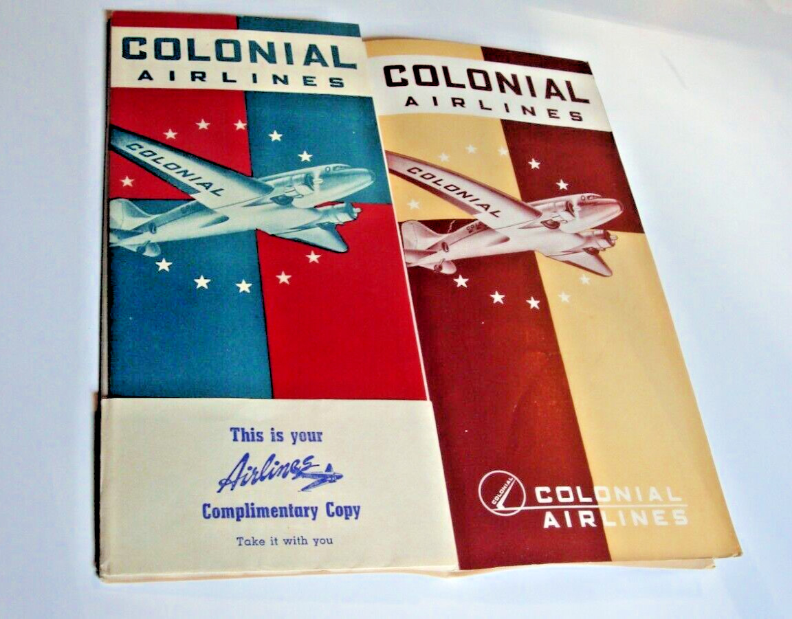 COLONIAL AIRLINES TIMETABLE BROCHURE 1945 FARES MAP ORIGINAL VINTAGE 48 PAGES