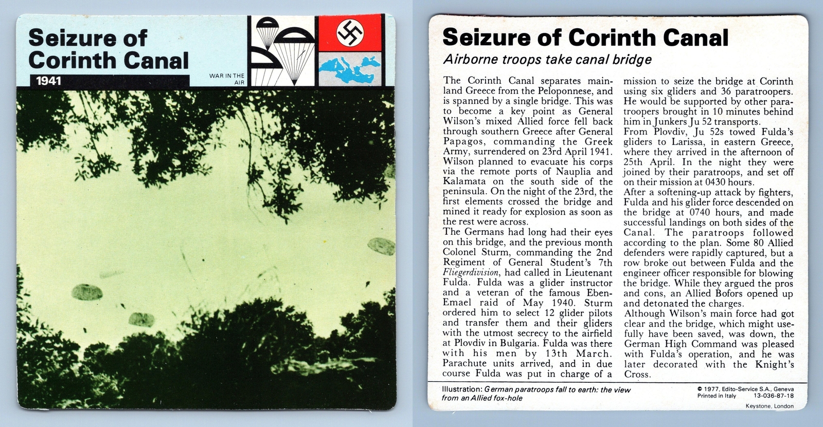 Seizure Of Corinth Canal 1941 War In The Air WW2 Edito-Service SA 1977 Card