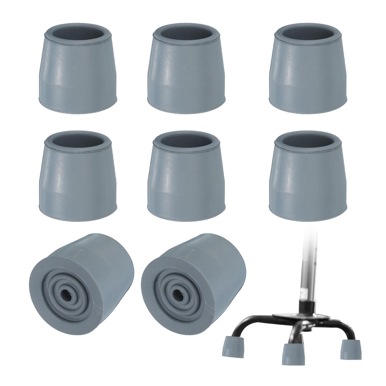 Quad Cane Tips 1-1/8 Inch, 8 Pcs Walking Cane Accessories, Gray(Style 1)