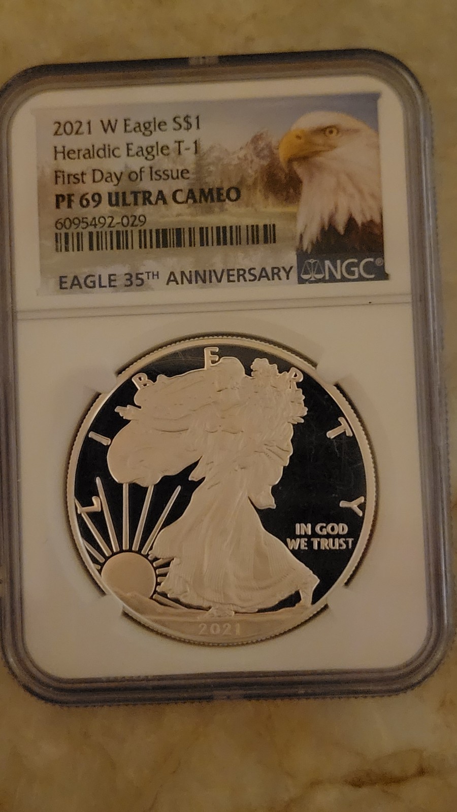 2021 W Proof $1 Silver Eagle Type- 1 NGC PF 69 Ultra Cameo Eagle. stationary T-1