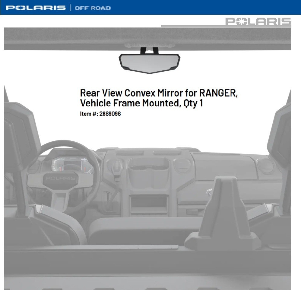 Polaris OEM Ranger XD1500  Rear View Convex Mirror, Frame Mounted - 2889096