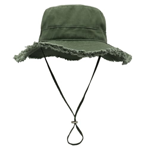 Womens Cotton Sun Hat Floppy Wide Brim Bucket Hat Foldable One Size Army Green