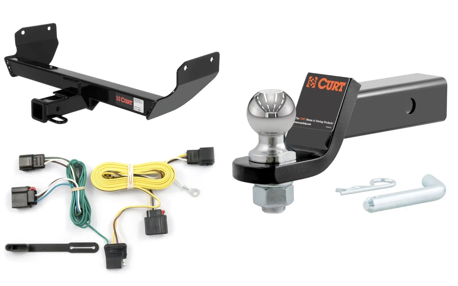 Curt Trailer Hitch & Custom Wiring 4-Way & Loaded Ball Mount for Grand Cherokee