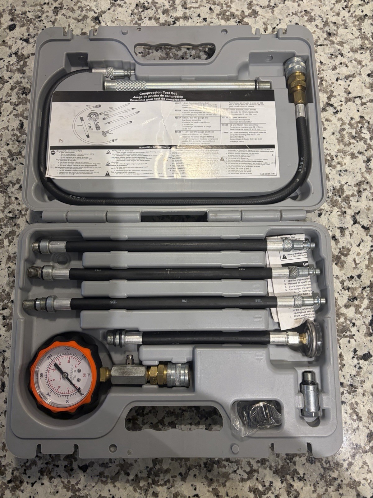 Lang TU-30A Compression Tester Set, Gasoline Engine Testing Kit with Adapters