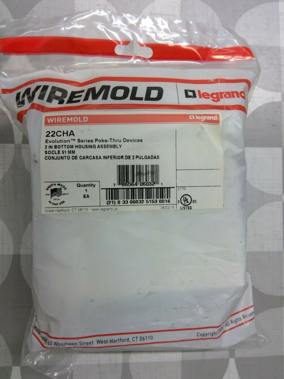 Wiremold 22CHA Evolution Series 2" Bottom Housing Assembly **Free Shipping**