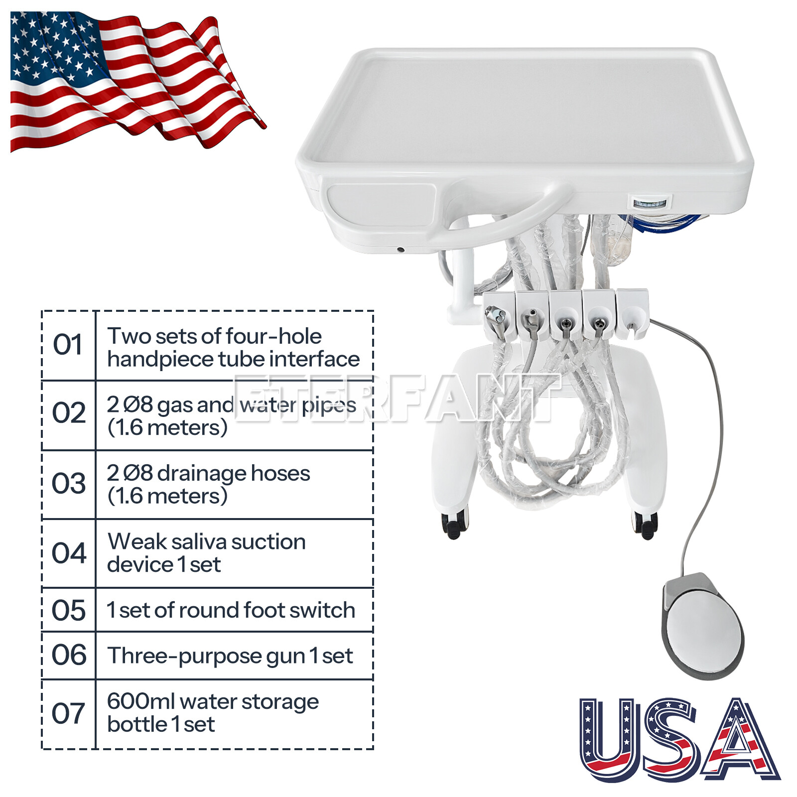 Mobile Portable Dental Delivery Unit System Cart Treatment Work Compressor 4Hole
