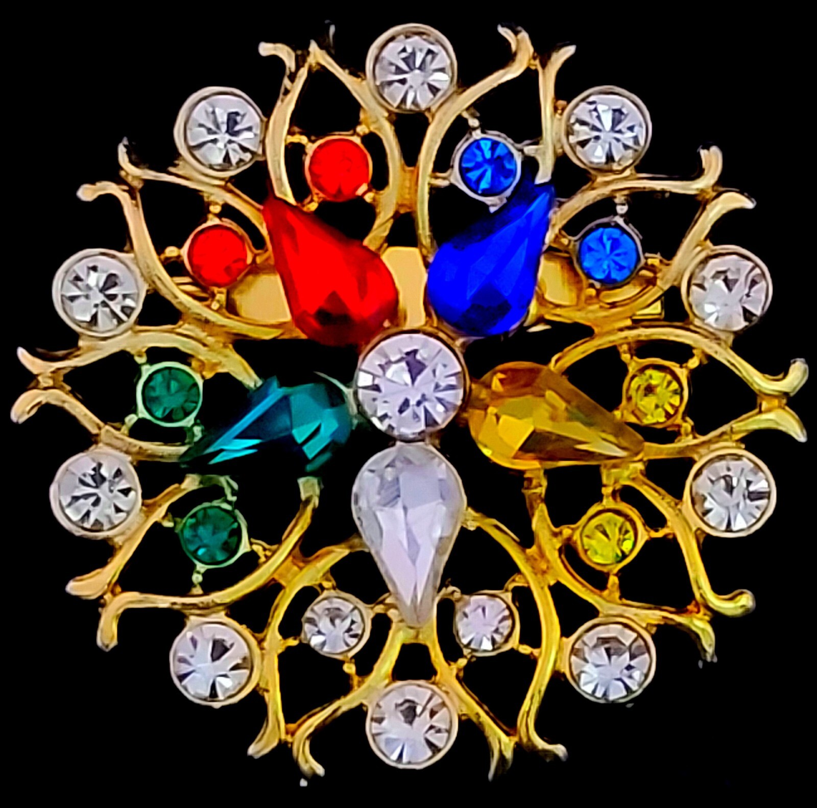 Masonic Rhinestones Jewelry Brooch Pendant OES Order Eastern Star 1.75" Gold Pin