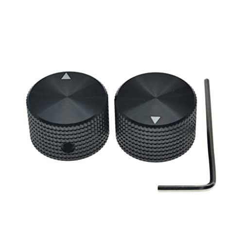 2pcs 63/64"(25mm) Diam. Aluminium Potentiometer Knobs 1/4" Grid Design Black