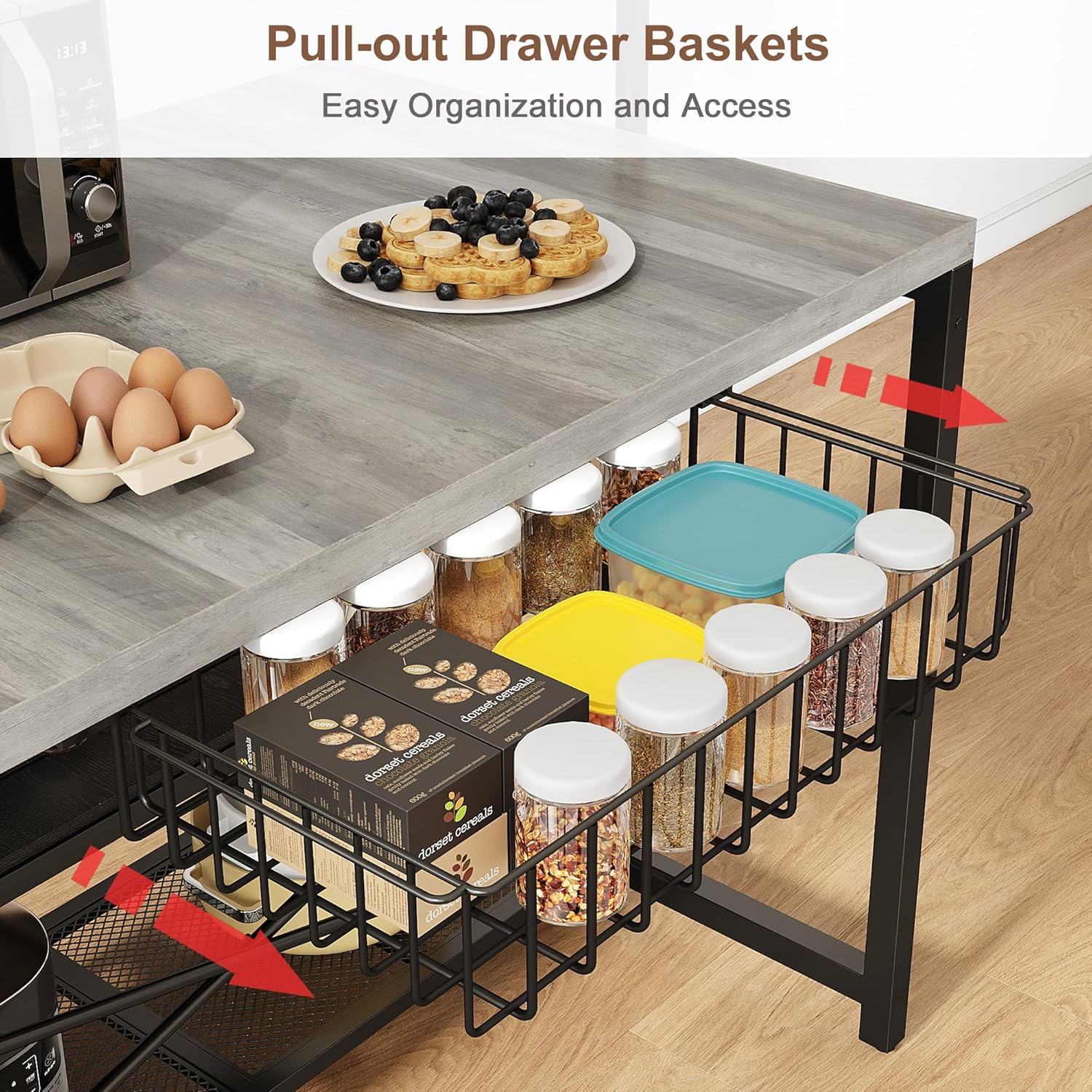 46" Large Kitchen Island Table Baker Rack with Power Outlet and 3-Tier Storage-M