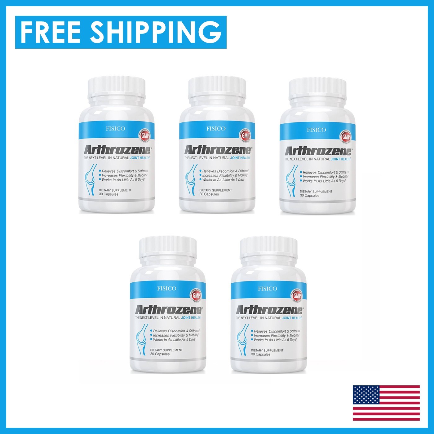 Pack of 5 - Fisico Arthrozene Natural Joint Health Supplement 30 Capsules - New