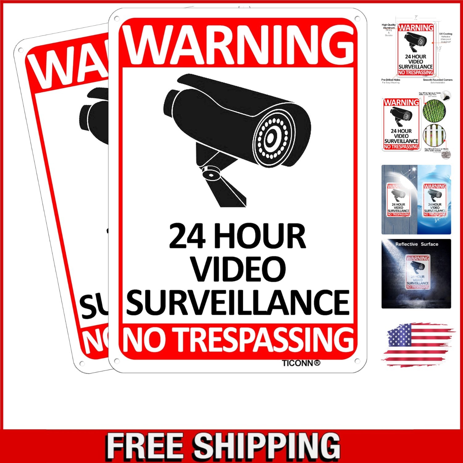 2-Pack Reflective No Trespassing Aluminum Signs - 10"x7" Security Alert