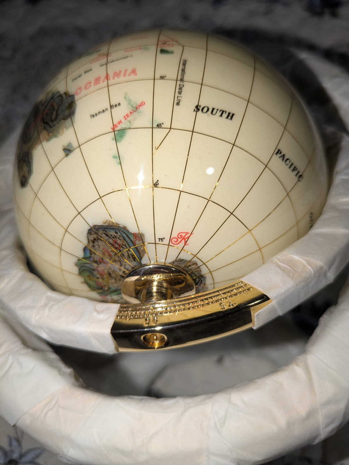 2007 Alexander Kalifano Gemstone Tabletop Globe Rotating Gold Base 14" Diameter