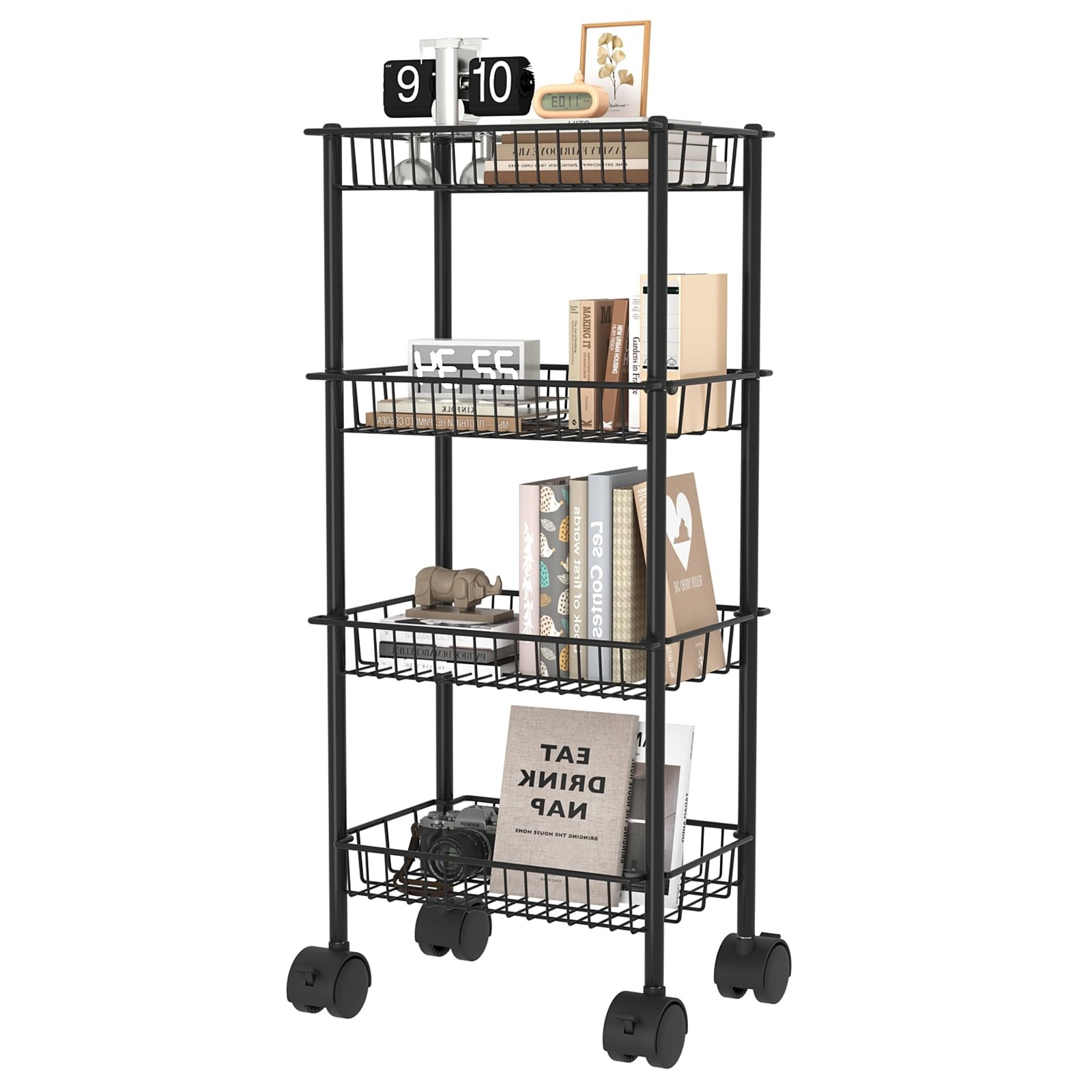 4Tier Metal Rolling Utility Cart Removable Baskets Storage Wheels Black