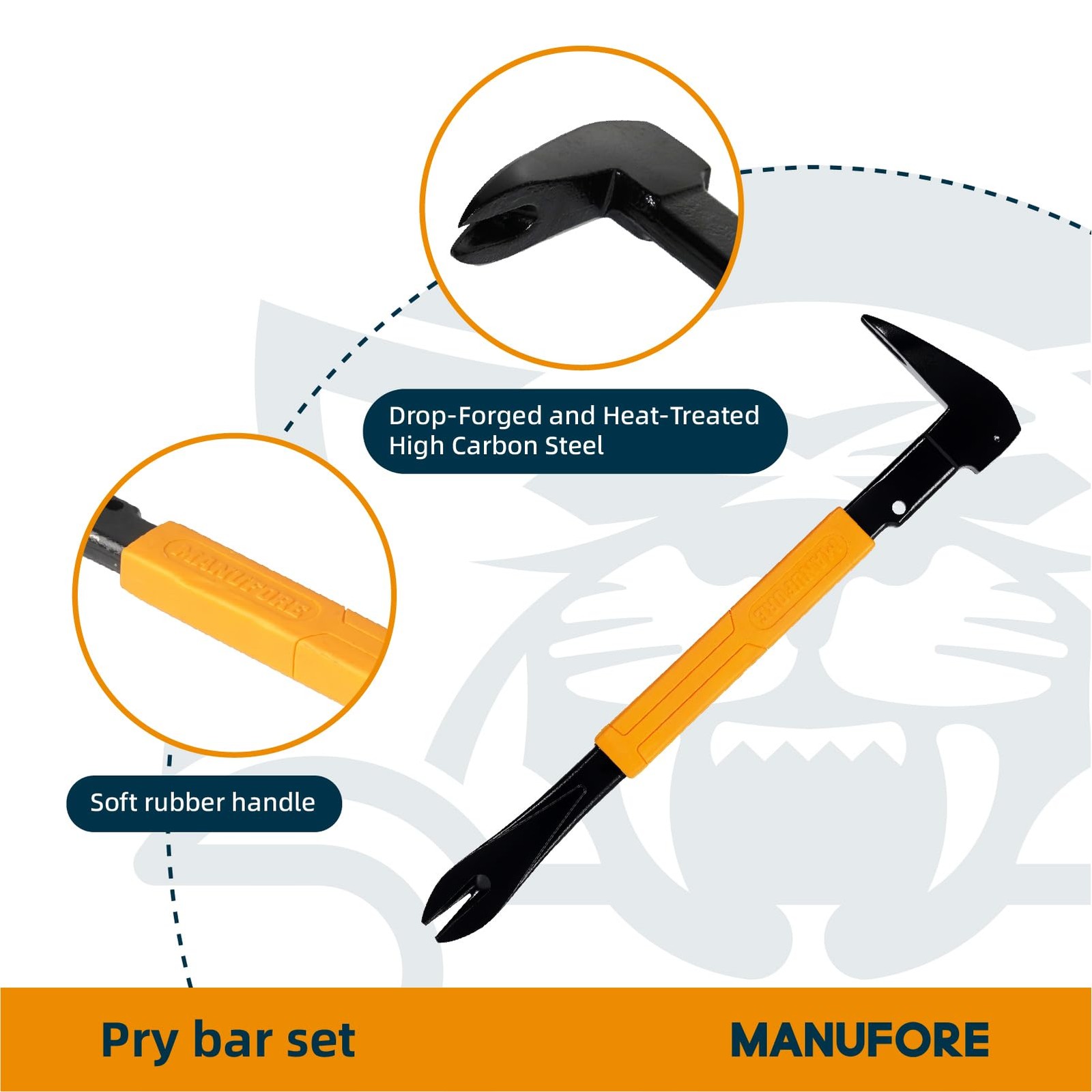 4 PCS Pry Bar Nail Puller Set 12 & 7.5 Flat 12 Crow Bar 9 Inch Chisel Orange