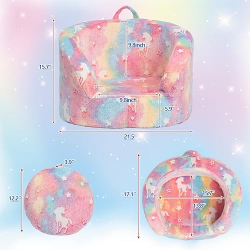 Snug-Arch Toddler Couch, Comfy Foam Baby Chair, Ergonomic Toddler Pink Unicorn