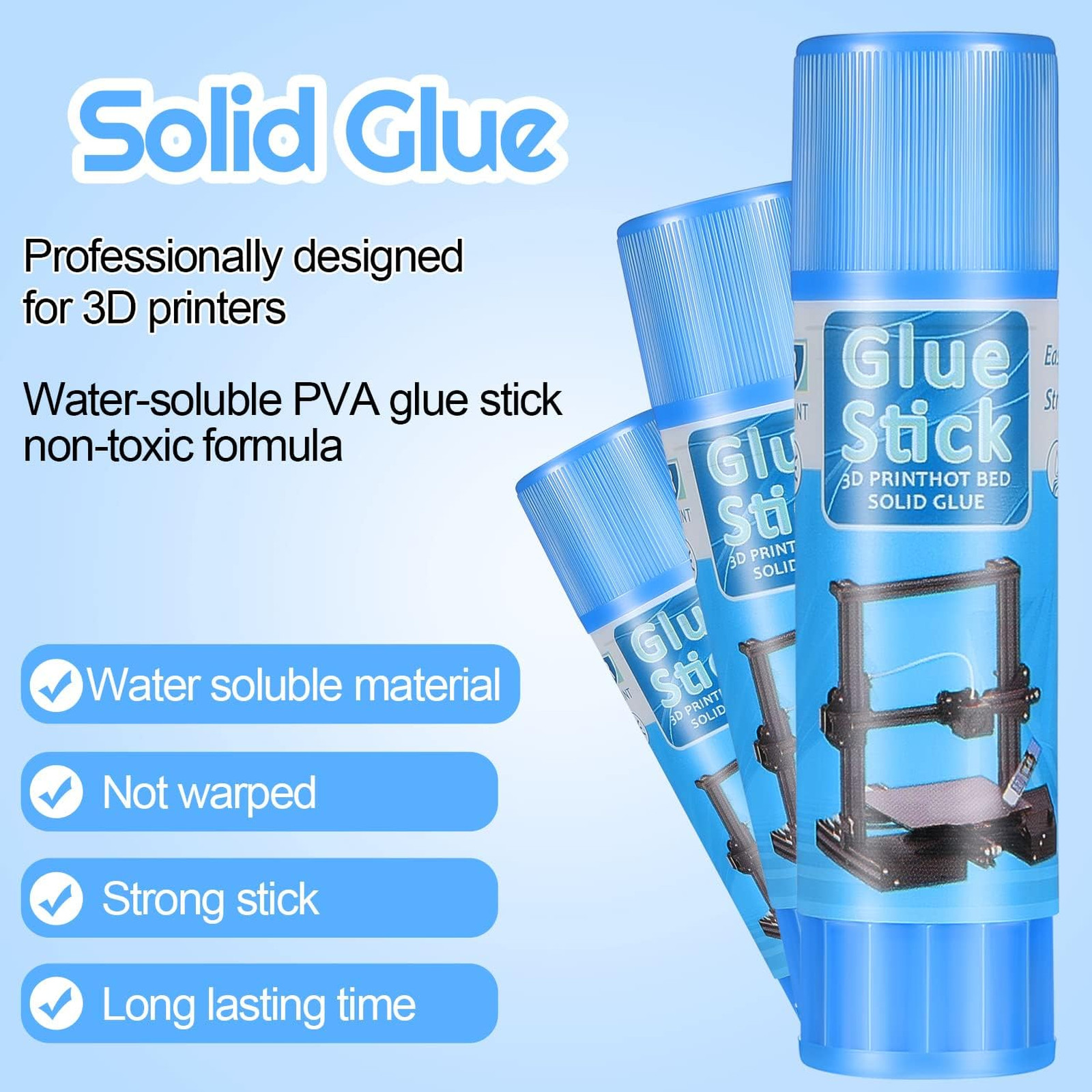 6 Pack 3D Printer Glue Sticks for Hot Bed PVP Adhesive Solid Glue for PLA ABS