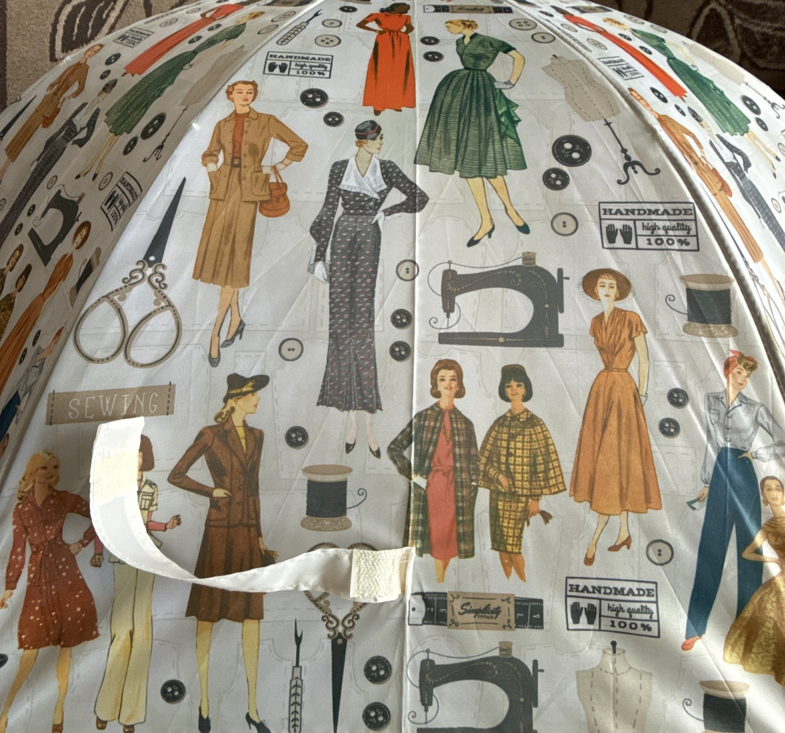 Simplicity Vintage Sewing Pattern Pictures on White Nylon Large Umbrella NWT