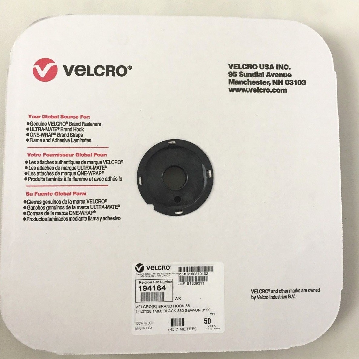 NEW VELCRO® Brand Hook 88 Sew On, 50 Yard Roll, 1-1/2", Black,194164