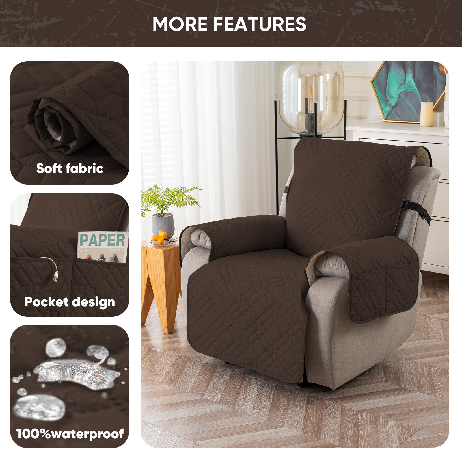 100% Waterproof Non Slip Recliner Chair Cover Slipcover Recliner Chair 23inch