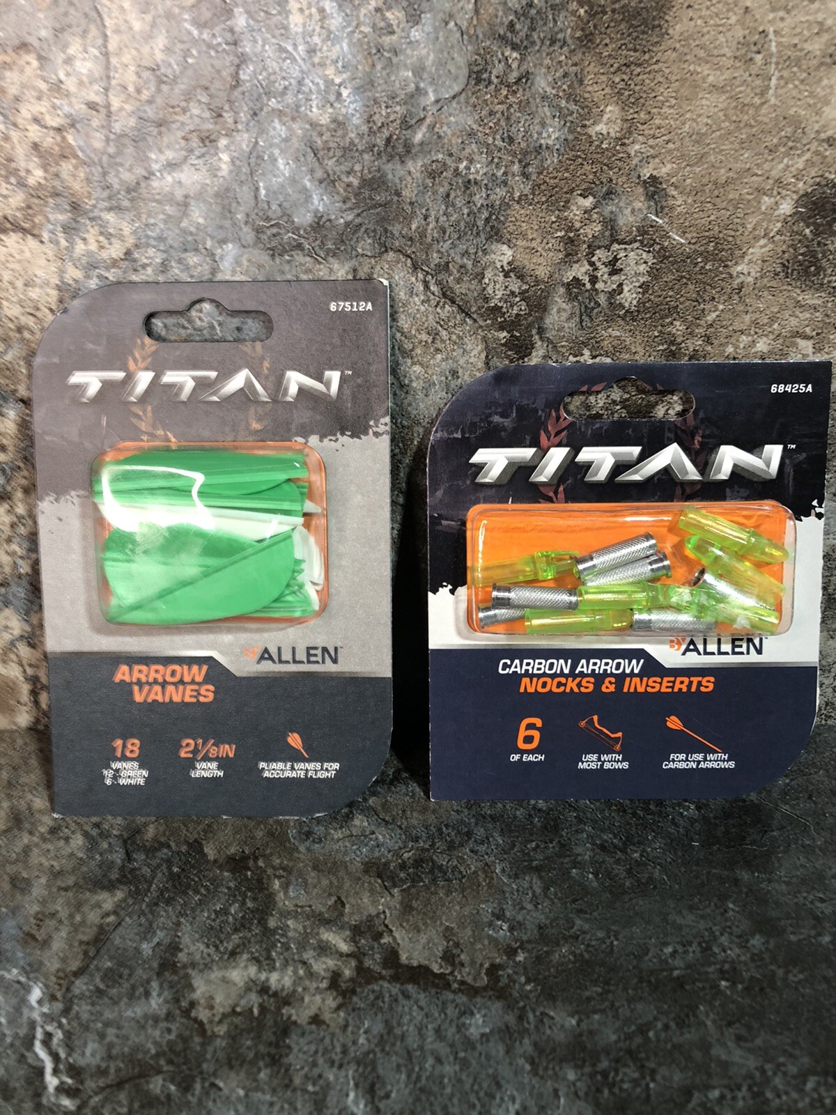Titan Arrow Vanes 2-1/8in vane length 18 vanes 12-green 6-white 6 Nocks Inserts