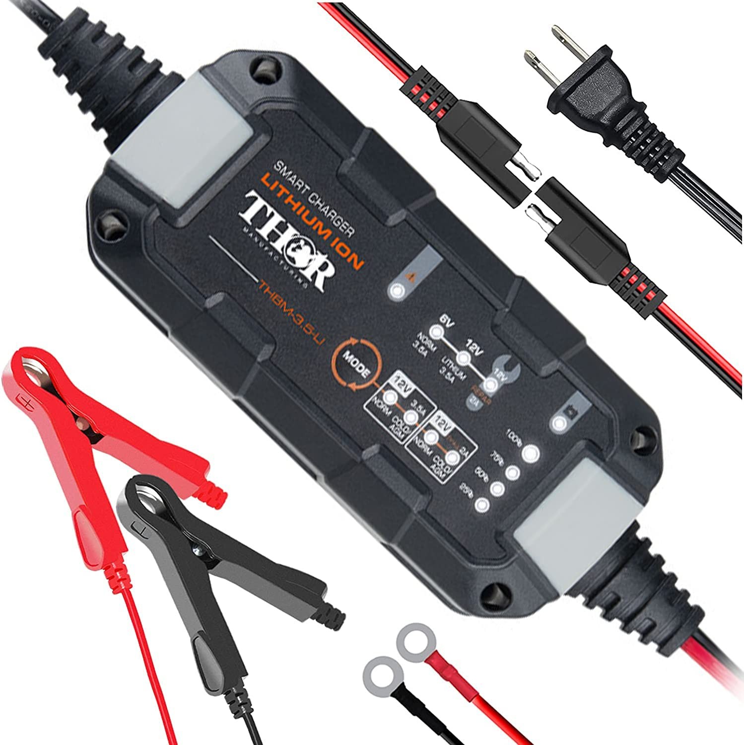 THBM 3.5 AMP Fully-Automatic Car Battery Charger Automotive, 6V and 12V black