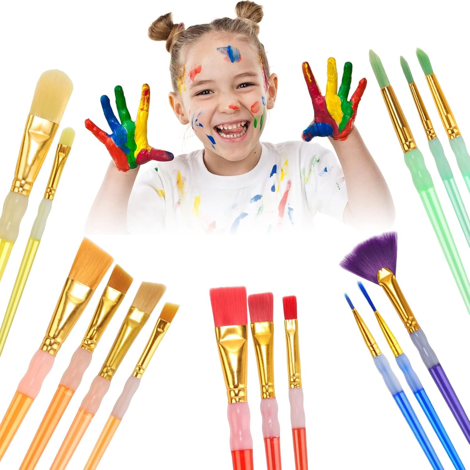 15Pcs Paint Brushes Value Pack, Includes 15 Different Types of Brushes, Nylon Co