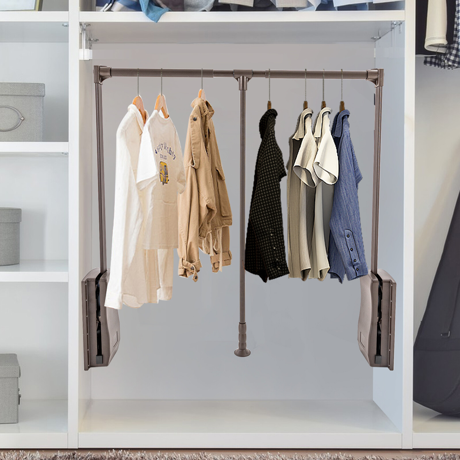 35-47 " Adjustable Closet Rod Closet-Mounted Simple Pull Down Hanger Shelf