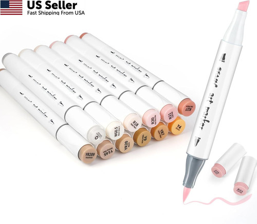 SFAIH Skin Tone Brush Tip Alcohol Markers - 12 Light Colors 12