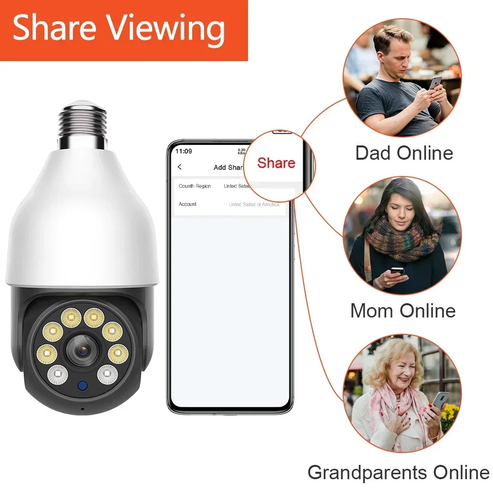 E27 5MP Camera Bulb PTZ Security Video Bulb Surveillance Camera Motion Tracking
