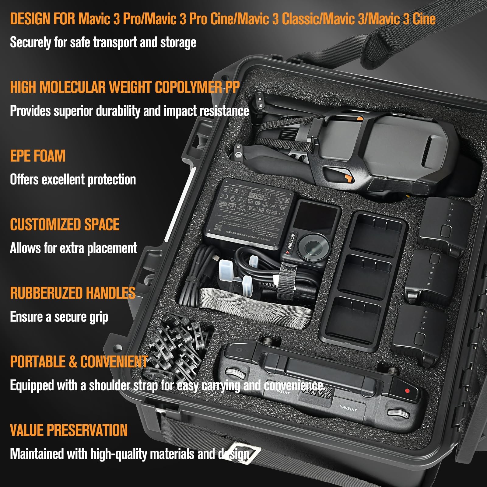 Case for DJI Mavic 3 Pro Drone: Waterproof Hard Large, 3