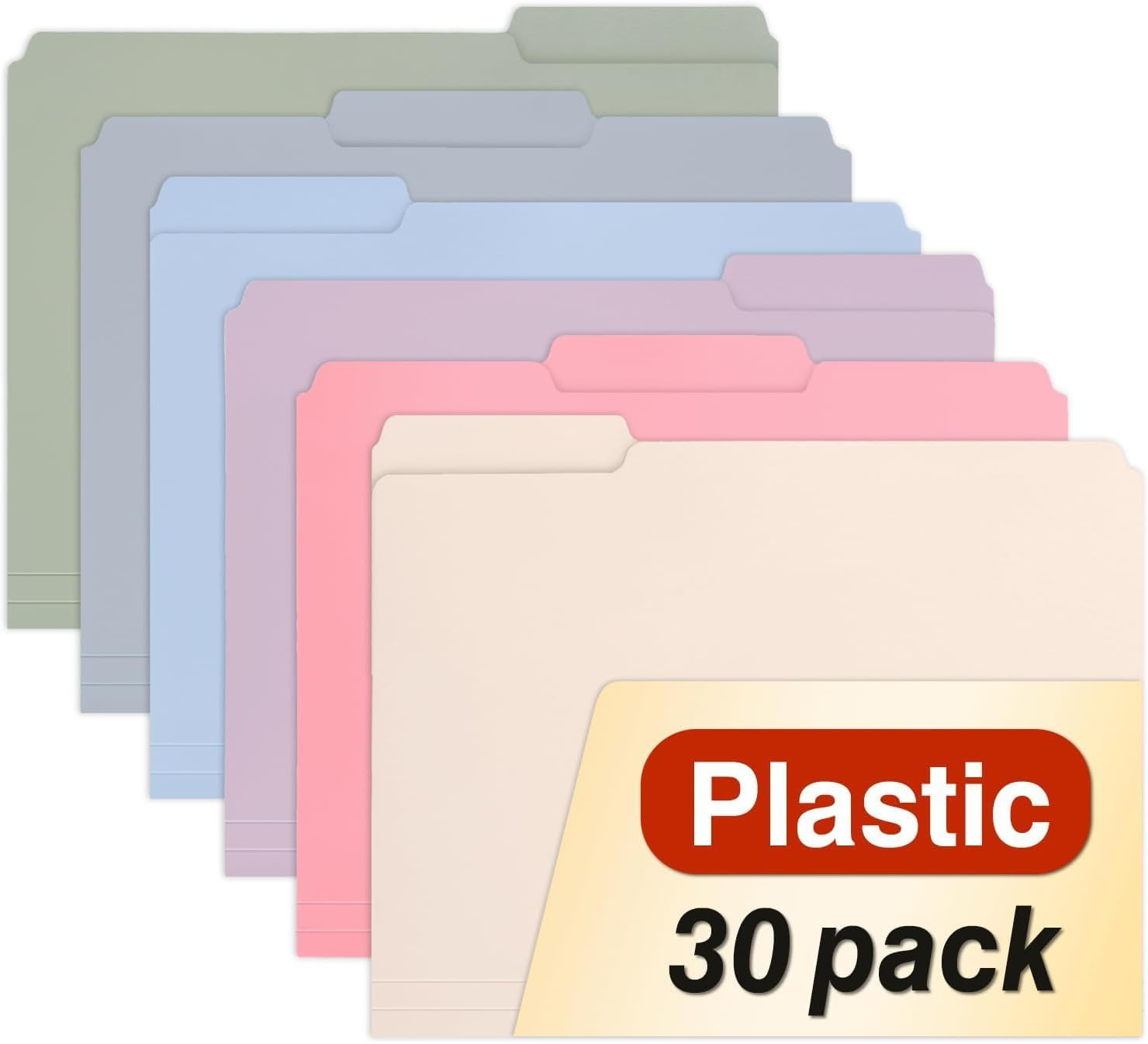 30 Pack Plastic File Folders Heavy Weight, Poly Colored File Folders 1/3-Cut Tab