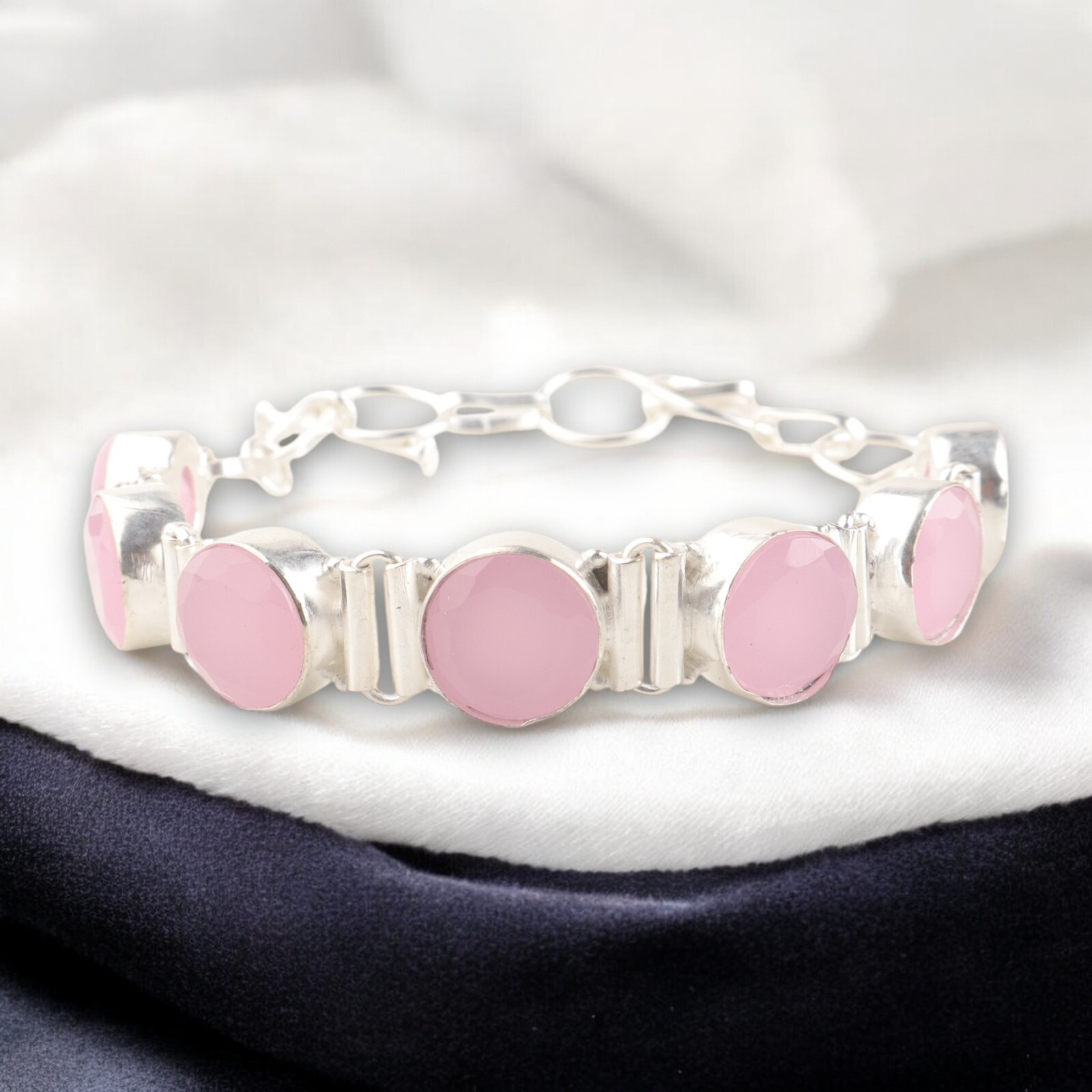 Dainty Bracelet Rose Chalcedony Natural Gemstone 925 Sterling Silver bracelet
