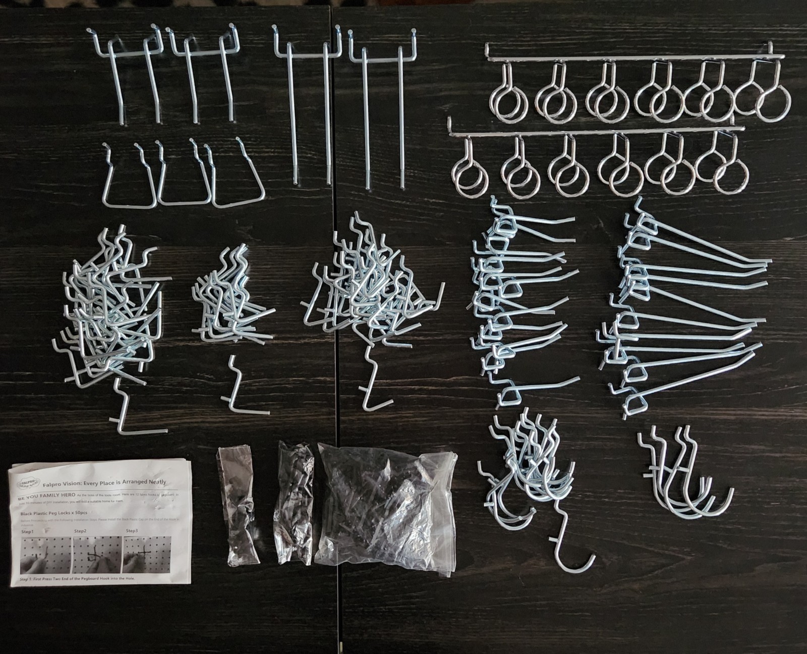 Falpro Pegboard Hooks Assorted 167 Pieces For 1/4" & 1/8" Pegboard Tool Silver