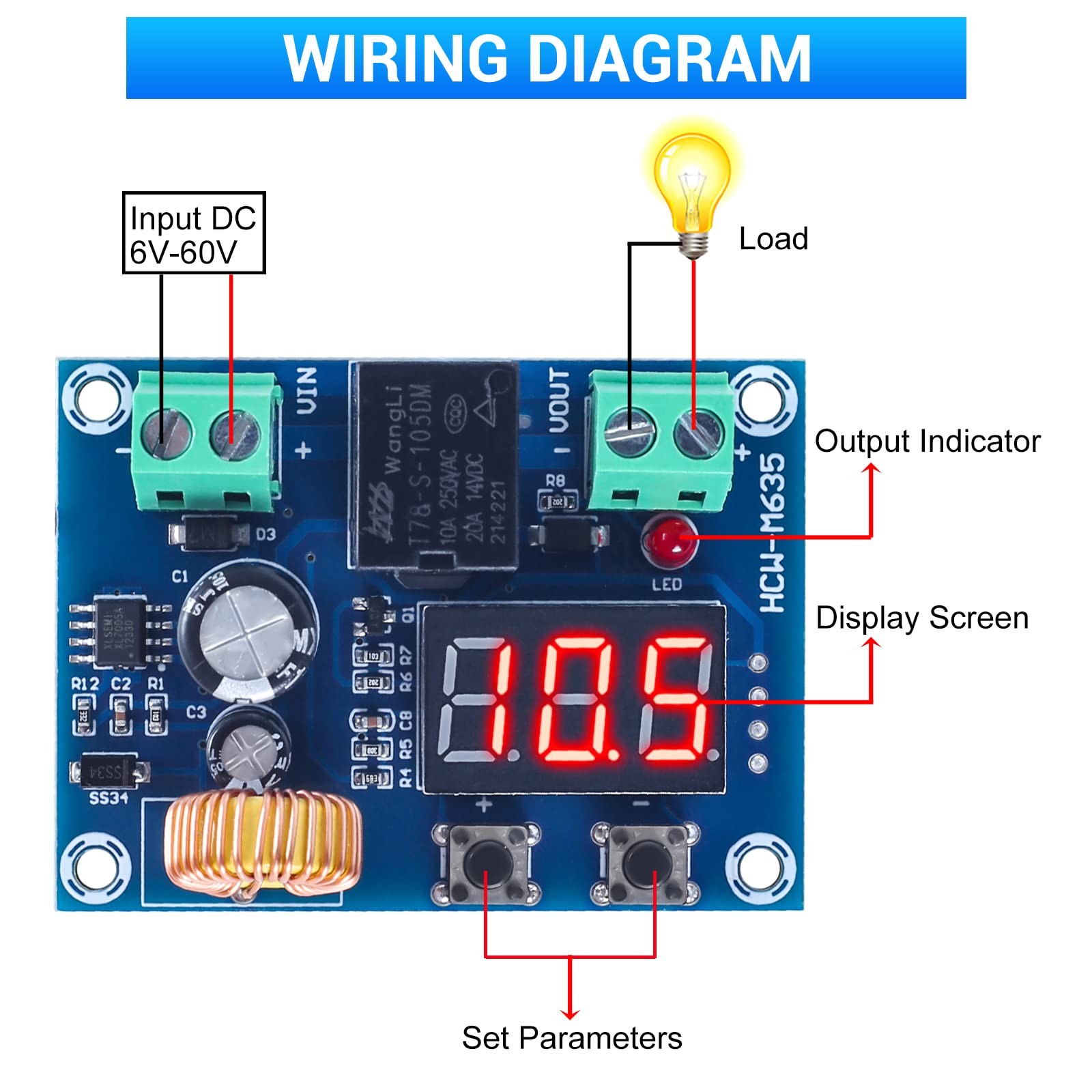 ICSTATION Digital Low Voltage Protector, DC 1236V 20A Low Voltage Cutoff Disc...