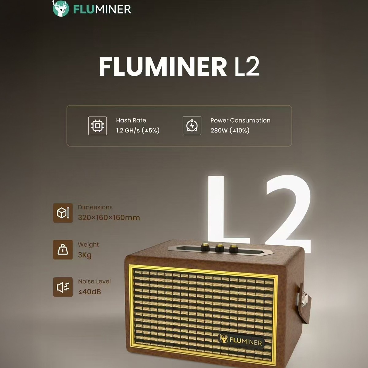 Fluminer L2 1.2Gh/s 280W Litecoin Dogecoin Belcoin 110~240V Home Miner in stock