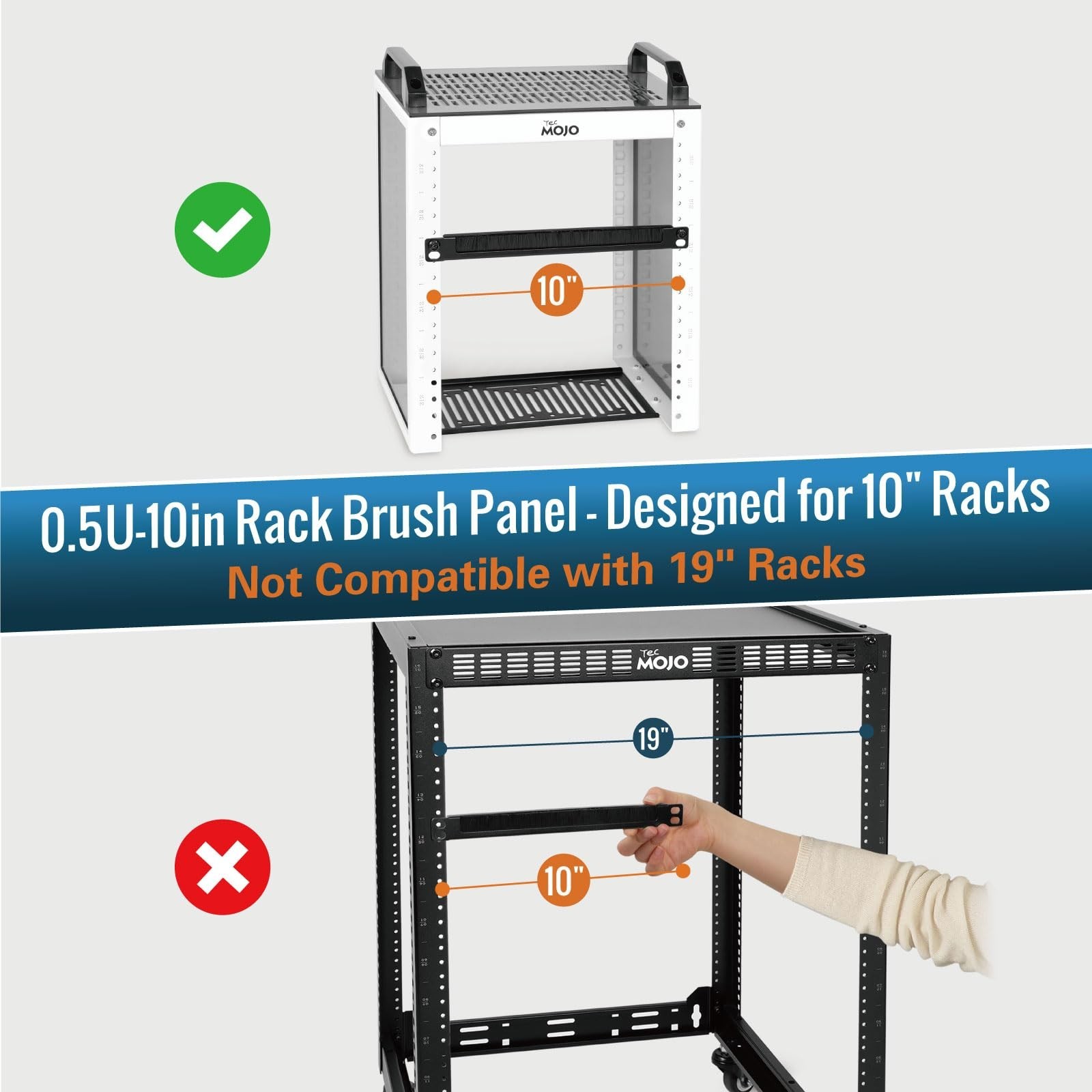 Tecmojo 2 Pack 0.5U Cable Management Brush Panel for 10" Server Rack, Rack Mo...