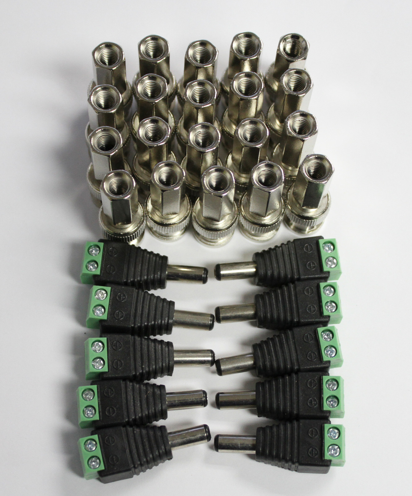 20pcs BNC Twist on and 10pcs Male DC Power Jack 2.1mm RG59 Coax Connectors Kit