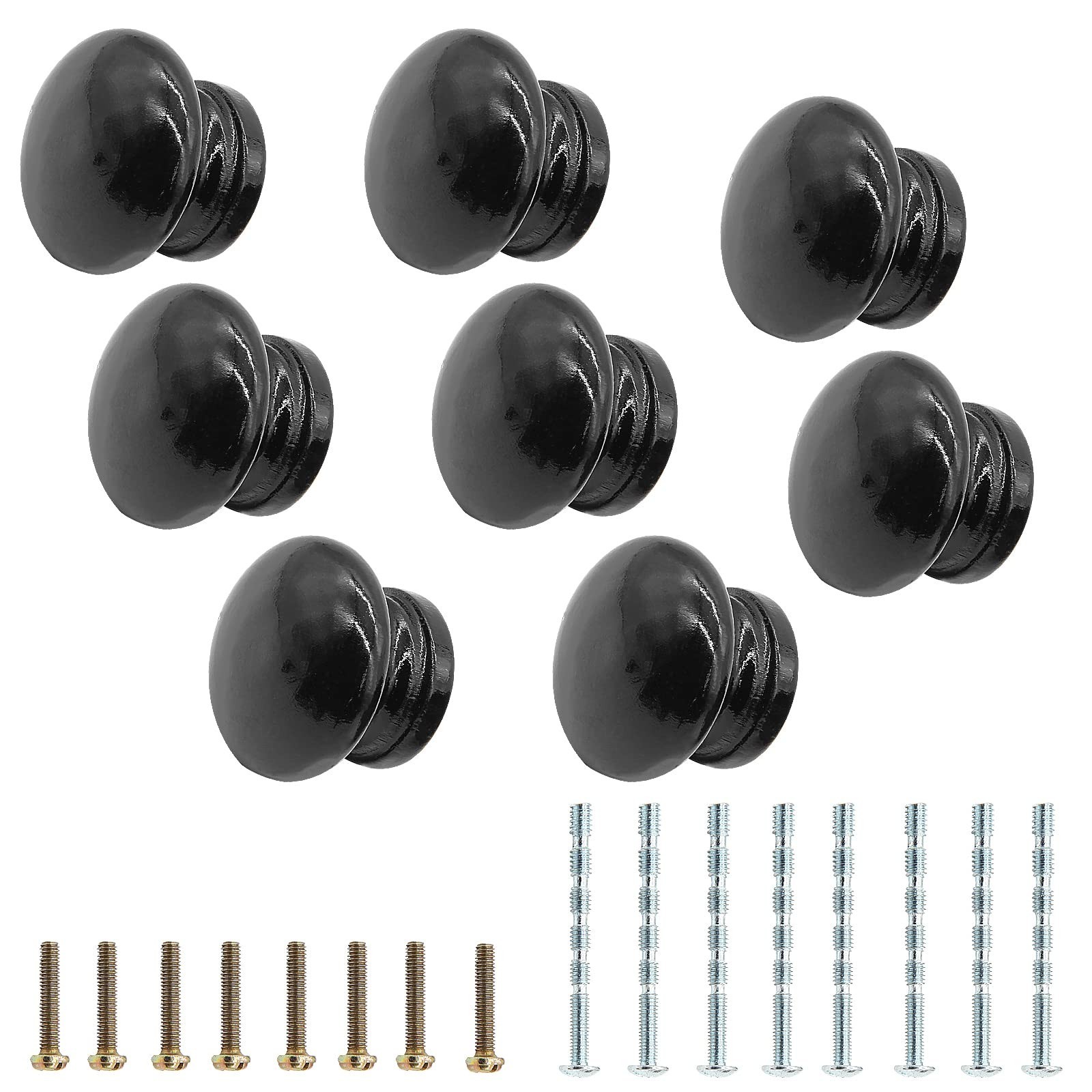 8PCS Wood Black Drawer Knobs, 1 Inch Mushroom Shape Wooden Cabinet Furniture ...