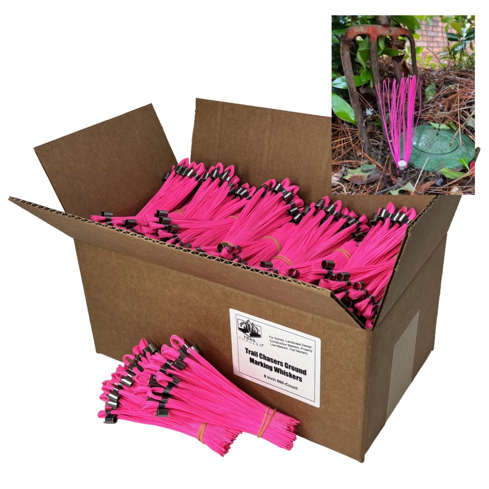 Trail Chasers Pink 6" Marking Flags 500 Pack Survey Construction Landscaping