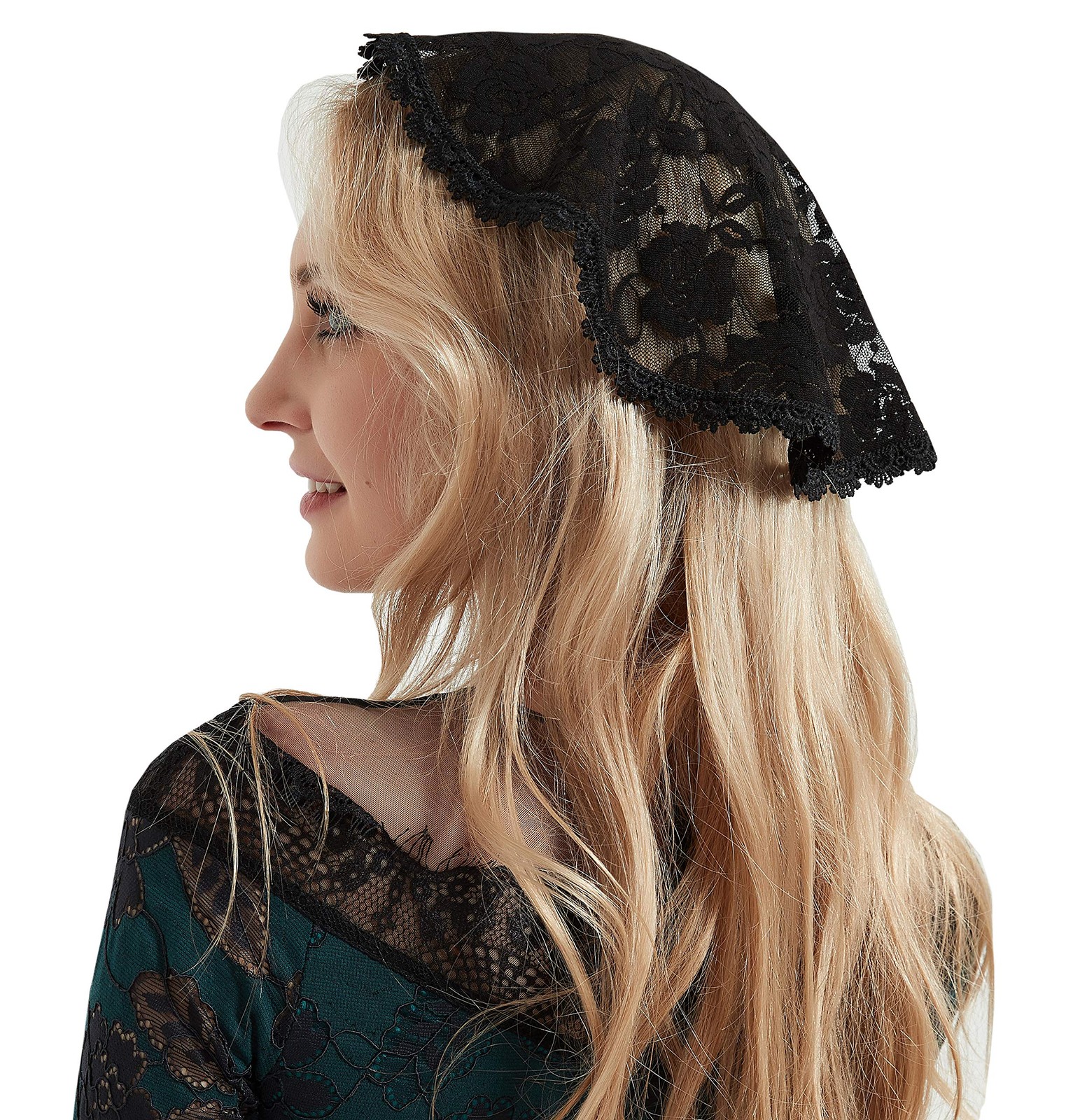 Yâ€ŒHDDYG Black Lace Chapel Veil for Women - Elegant Mantilla Headcovering Chur.