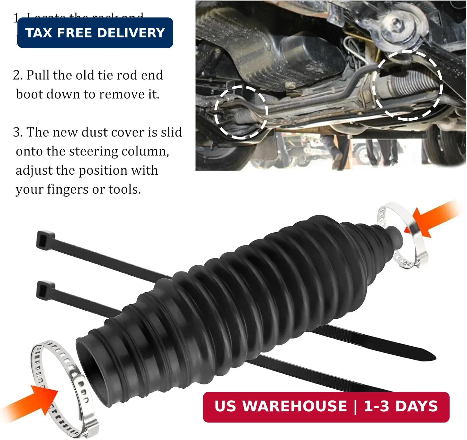 2PCS Inner Tie Rod Boot Kit,Multi-Size Adjutable Rack and Pinion Boot Kit with P