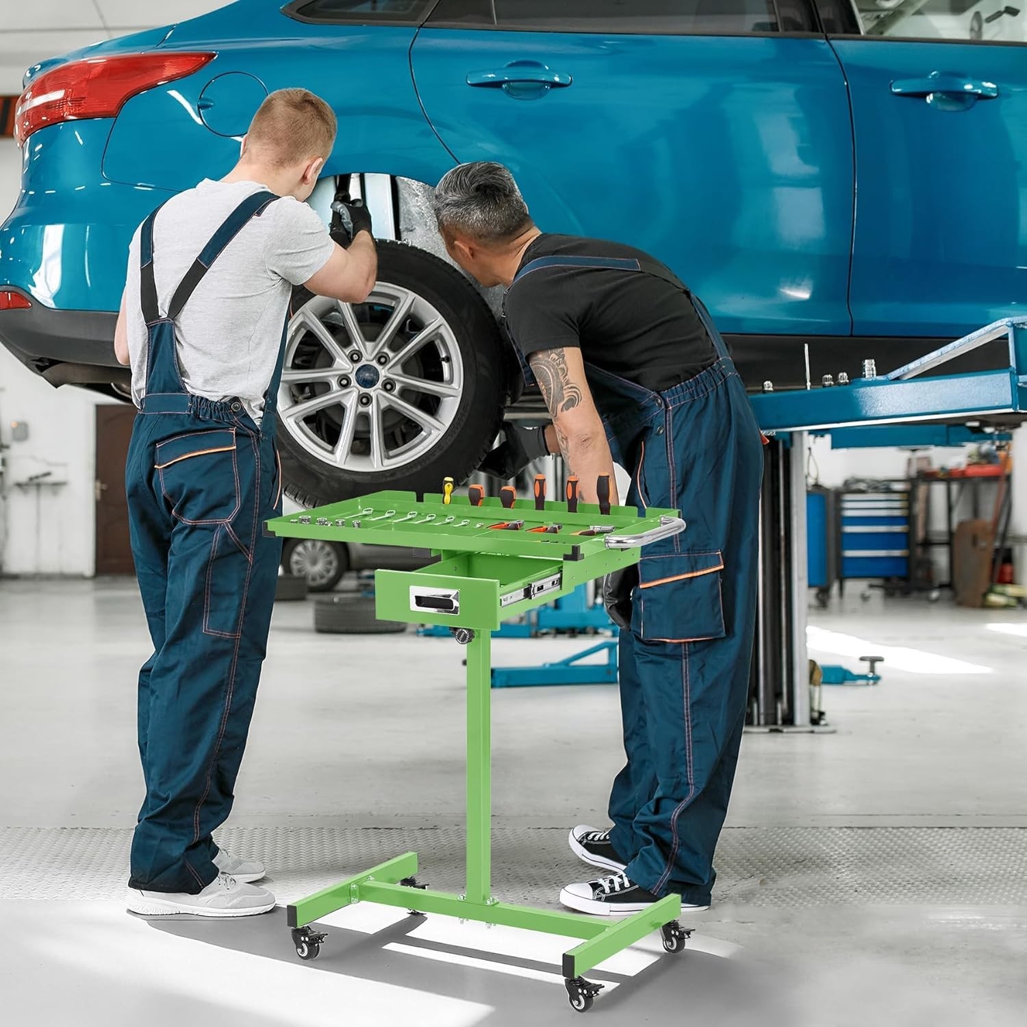 Height Adjustable (35" to 44.8") & Lockable Wheels, 300LBS Workbench Mobile