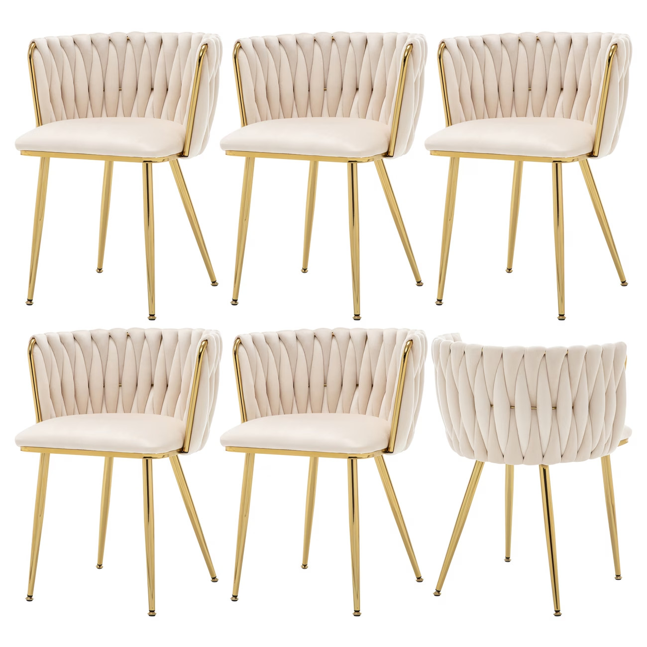 6 Velvet Dining Chairs, Modern Upholstered Dining Chairs with Golden Metal Legs