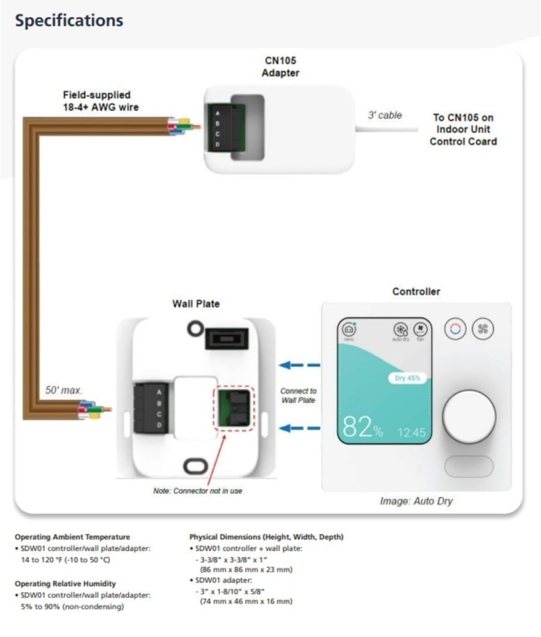 Mitsubishi PAC-SDW01RC-1 Wired Remote Controller Thermostat Touch White