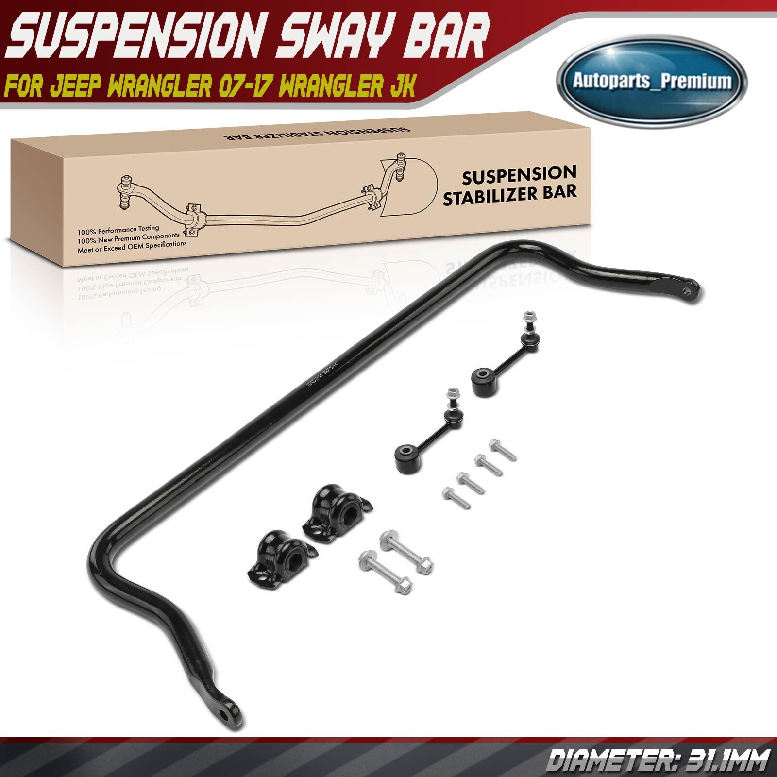 Front Suspension Sway Bar w/ Bushing Kit for Jeep Wrangler 2007-2017 Wrangler JK