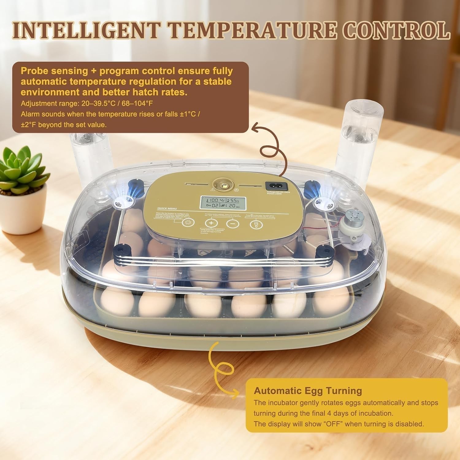 Gen III - 24 Egg Automatic Incubator, Stage-Based Adaptive Humidity with Auto...