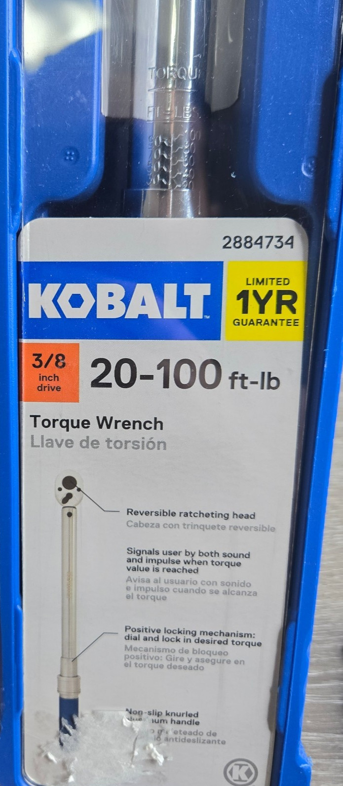Kobalt 2884734 Torque Wrench 3/8 Inch Drive 20-to 100-ft lbs. Open box