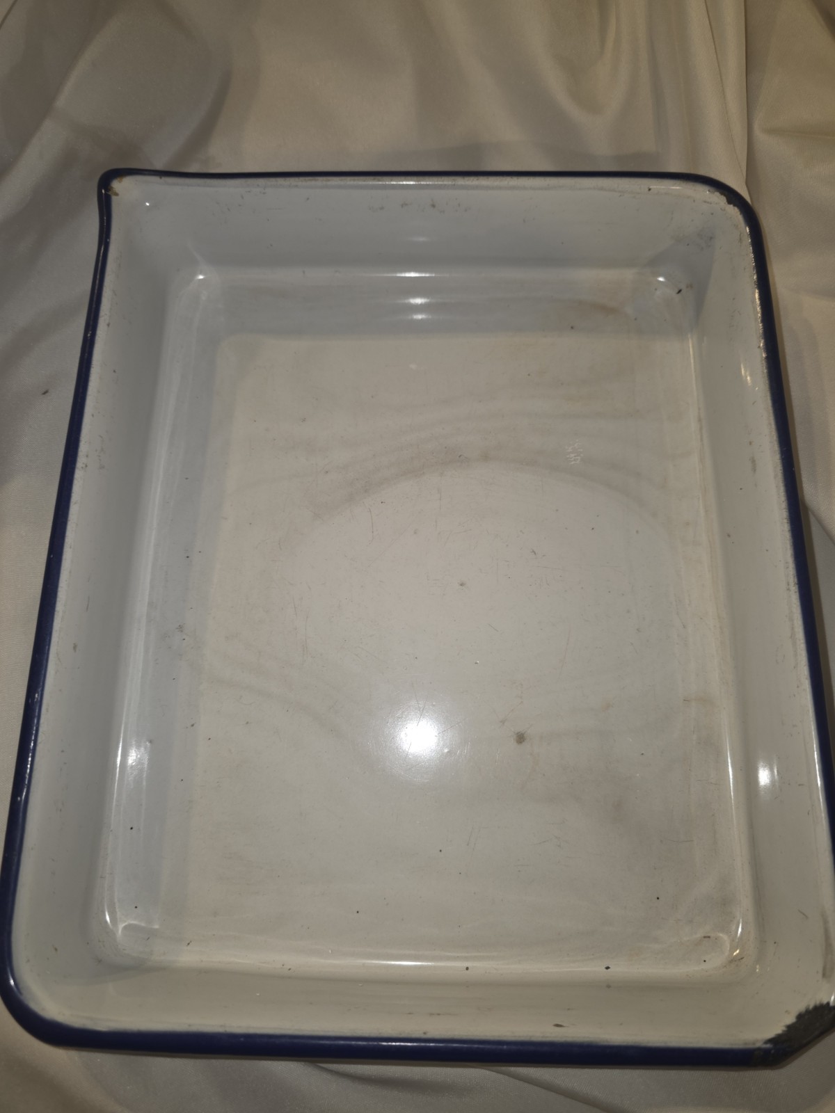 Vintage 10x12 Inch White & Blue Porcelain Metal Tray, Darkroom Developer Tray