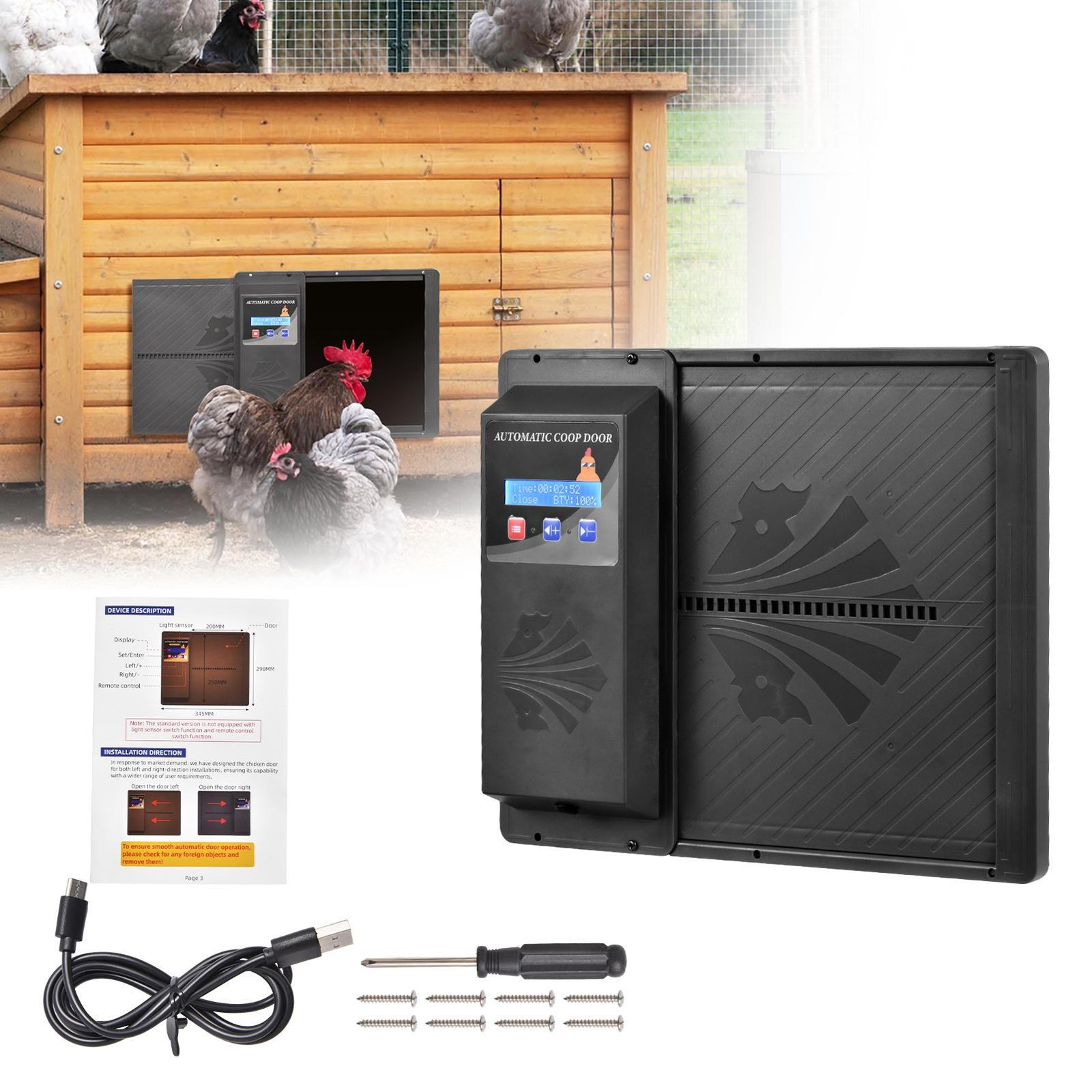 Automatic Chicken Coop Door Opener with Timer Remote Control
