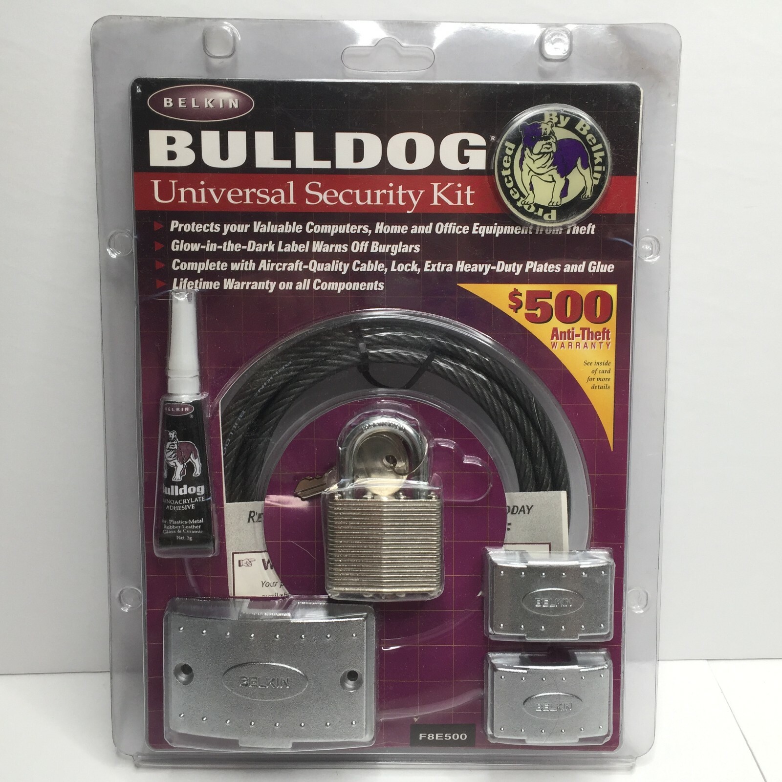 Belkin Bulldog Universal Security Kit Glow In The Dark Heavy Duty Lock Computer